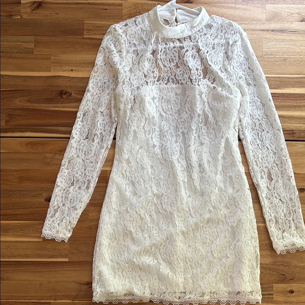 Lulu's White Lace Long Sleeve Dress